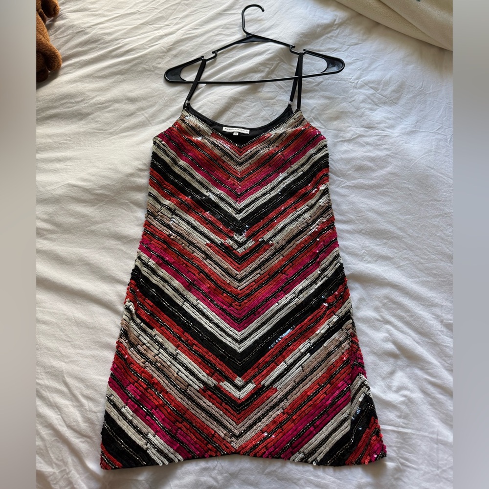 Karina Grimaldi Black and Pink Chevron Sequin Dress